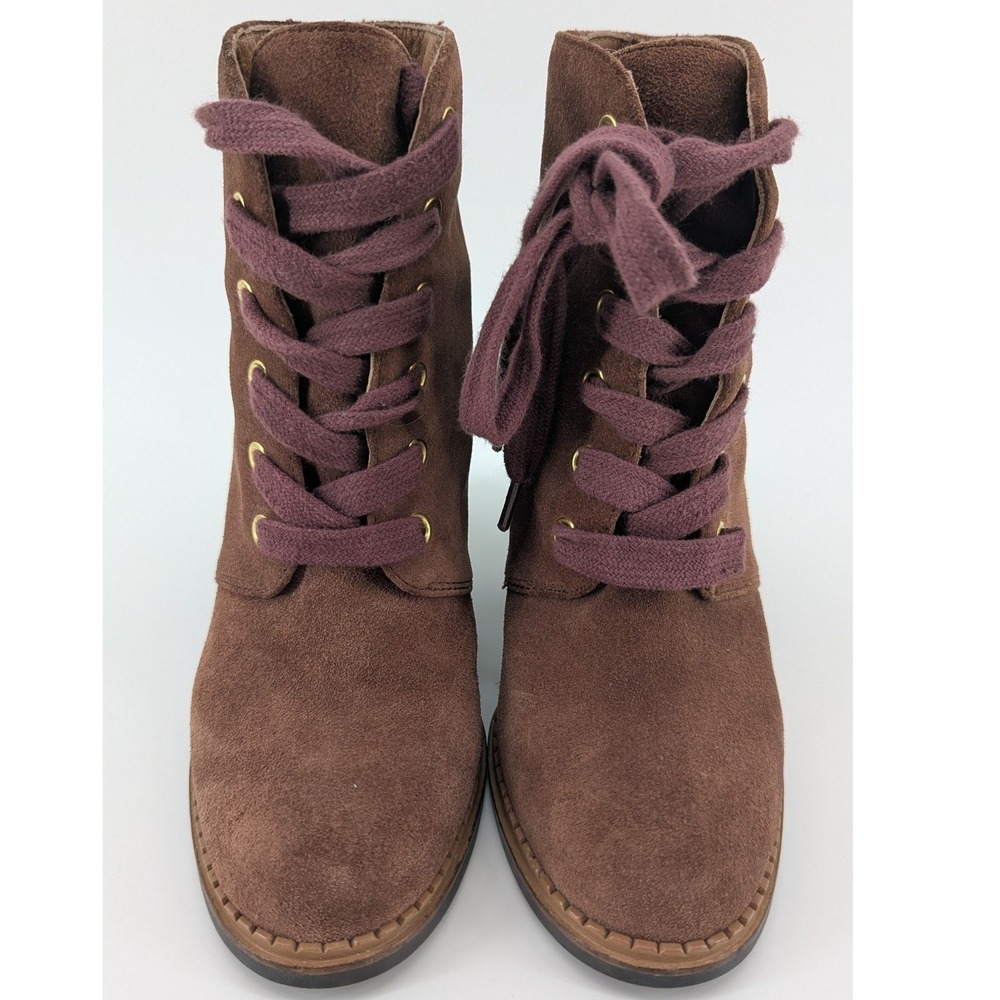 Kate Spade Brown Suede Lace Up Wedge Ankle Boots Brown Purple 5.5M